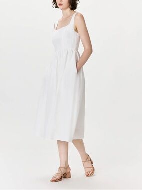 european linen fit & flare midi dress 100% European Linen Fit & Flare Midi Dress